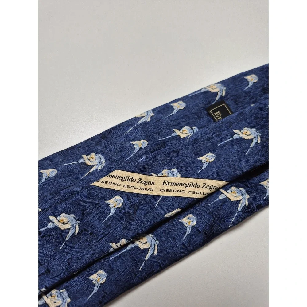 Ermenegildo Zegna Tie Mens One Size Blue Geometric 100% Silk Made In Italy